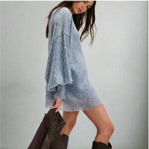 Free People Bali Samara One-Shoulder Sweater Celeste Alpaca Blend Tunic Blue